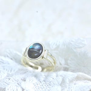 Adjustable Oval Abalone Shell Ring in Vintage Gold-Tone Setting