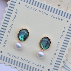 Abalone Shell Earrings with Freshwater Pearl, Gold-Plated Dangle Earrings, Elegant Jewelry for Special Occasions