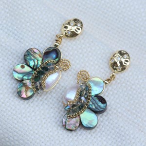 Handmade Abalone Shell Floral Earrings: 14K Gold-Plated Pearl Jewelry