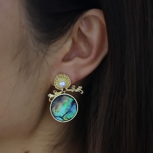 Abalone Shell Dangle Earrings: 14K Gold-Filled, Freshwater Pearl