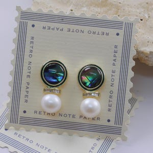 Abalone Shell Pearl Drop Earrings: 14K Gold-Plated Dangles