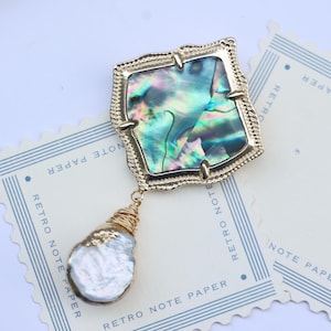 Handcrafted Abalone Shell Brooch: Baroque Pearl, 14K Gold Filled