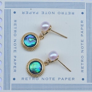 Gold Abalone Shell Drop Earrings: Pearl Sterling Silver Posts