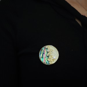 Handmade Gold Brooch: Abalone Shell & Pearl Pin