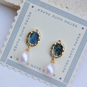 Abalone Shell Pearl Drop Earrings, 14K Gold Filled Irregular Frame, Elegant Jewelry for Women