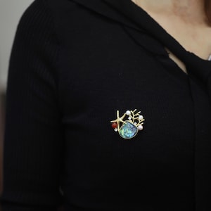 Handmade Abalone Shell Brooch: Coral, Starfish & Pearl Ocean Jewelry