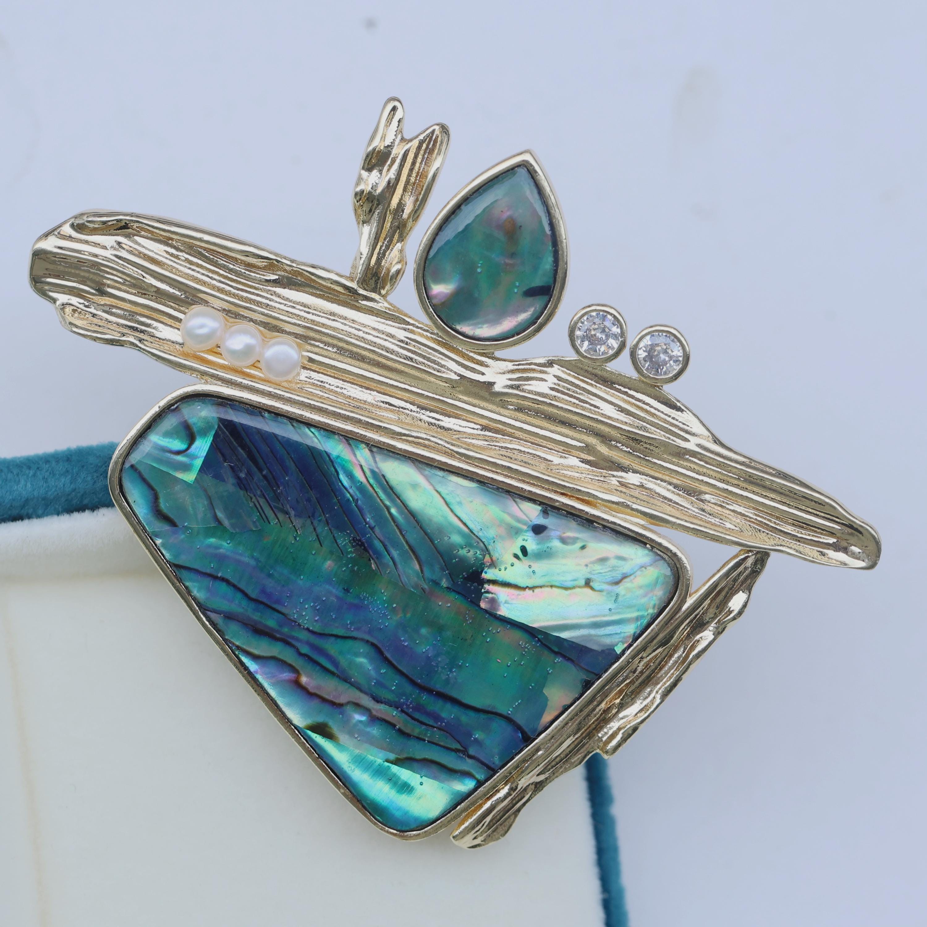 Broche Nacre Peinte à La Main – Motif Fleurs – Bijou Fantaisie Femme Jostovo