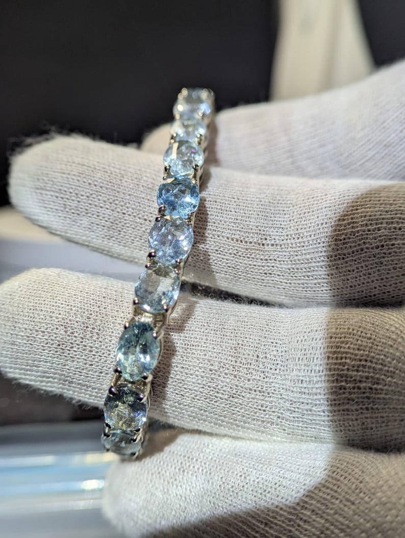 Natural Aquamarine Bracelet — 7 Inch, 925 Sterling Silver