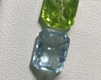 Naturliga Peridot Akvamarin Smaragdslipade Ädelstenar | Matchande Par för Smycken