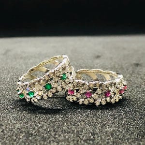 Ruby Emerald Eternity Band Ring: Sterling Silver Wedding Jewelry