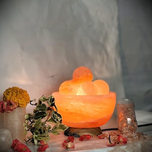 Premium Himalayan Salt Bowl Lamp with Massage Balls/Hearts | 100% Pure Himalayan Pink Rock Salt 3-4 KG | Handcrafted Wellness & Luxury Decor