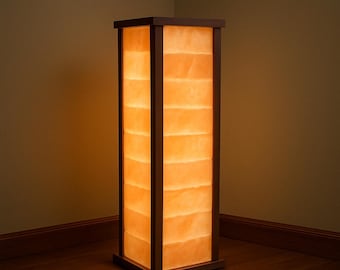 Lámpara de pie de sal rosa del Himalaya / Cristal natural, decoración del hogar hecha a mano