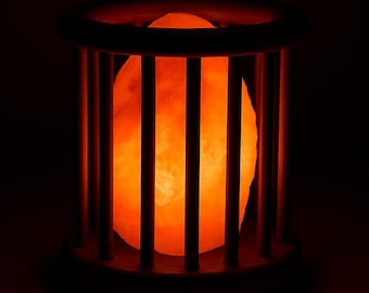 Luminária de Sal Rosa do Himalaia – Base de Cesta de Anel de Madeira, Decoração de Purificador de Ar