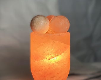 Luminária de Sal do Himalaia com Bolas de Massagem | Cristal Artesanal