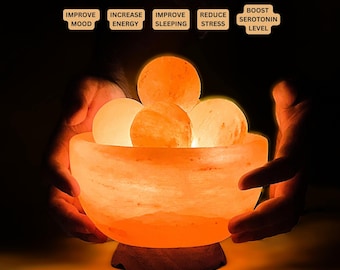 Lámpara de sal del Himalaya artesanal con piedras de masaje