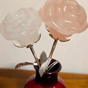 Crystal Rose Full Blooms, Silver Long Stem | Handcrafted Gemstone Flowers for Wedding & Romantic Occasion