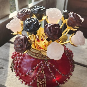 Crystal Full Bloom Roses on Gold Stem, Affordable Crystal Roses, Smaller Size, Beautiful Carved Crystal 1.5&quot; Diameter