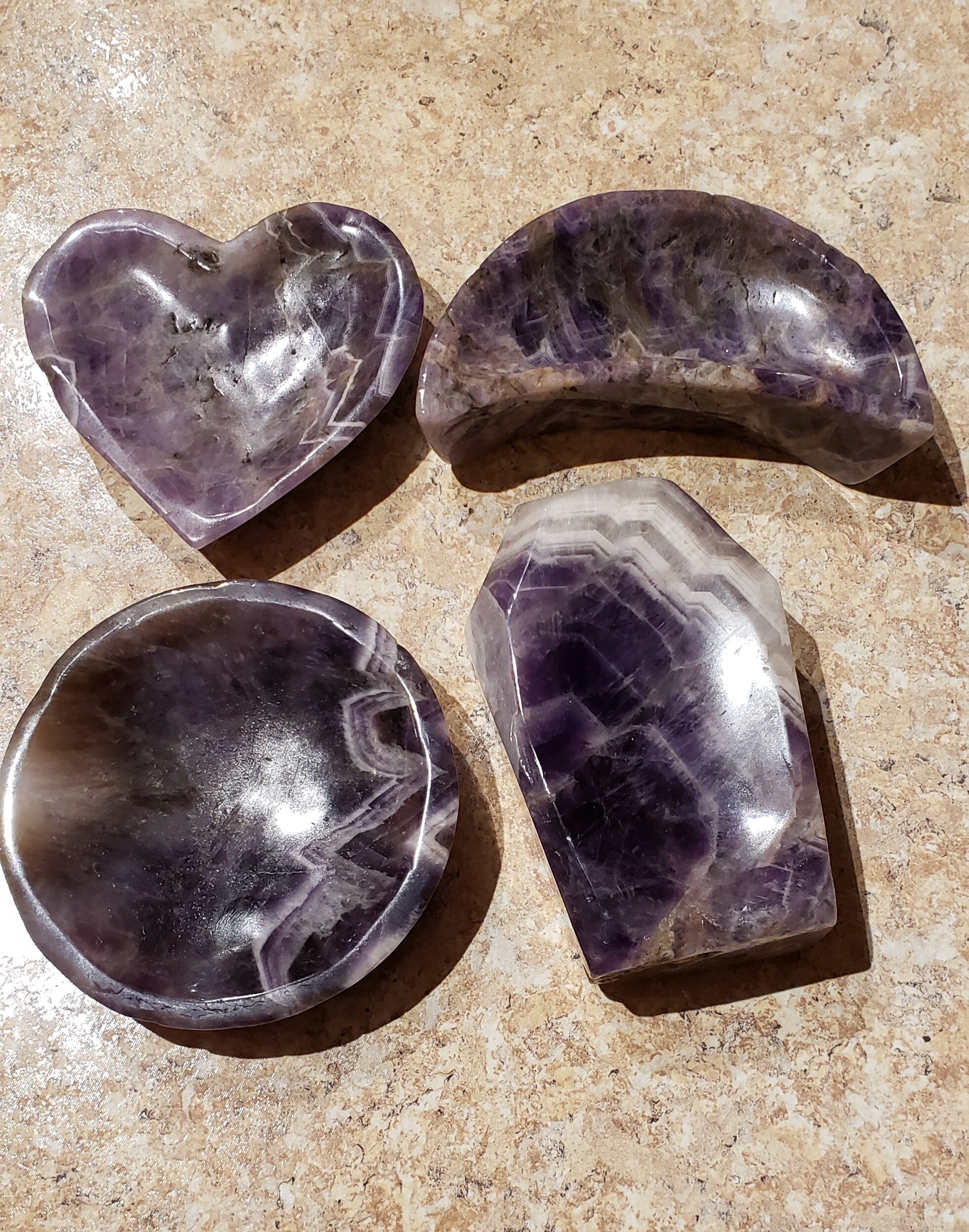 Natural Dream Amethyst Trinket Dish Reiki Heal, Small Bowl, Jewelry Dish, Ring Dish, Small Dish, Amythest Dish, Crystal,  Chevron Amethyst
