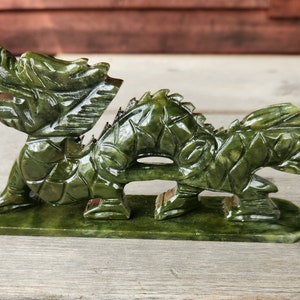Jade Green Nephrite Dragon, Jade Dragon, Beautiful Dragon, Dragon Gift, 7&quot; Long, Gift, Green Dragon, Carved Crystal
