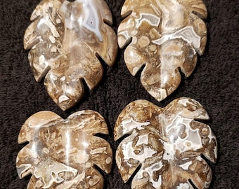 Batik Agate Carved Leaves Druzy accents, Crystal leaf, Nature Gift  Botanical gemstone Banded Pattern