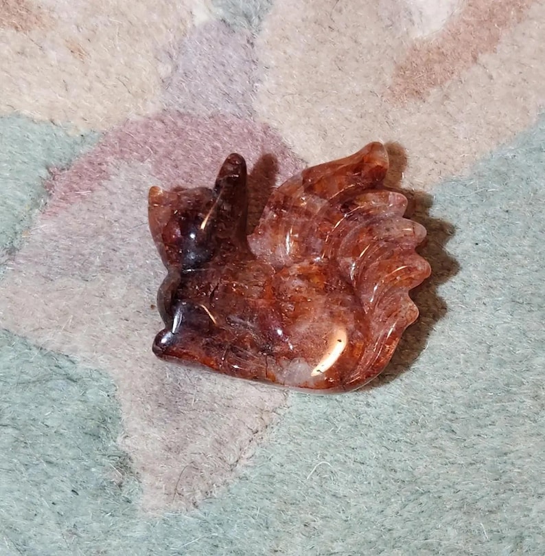 9 Tailed Fox Crystal Carving  Moss Agate, Fire Quartz, Rose Quartz  Mystical Spirit Animal Figurine Etsy