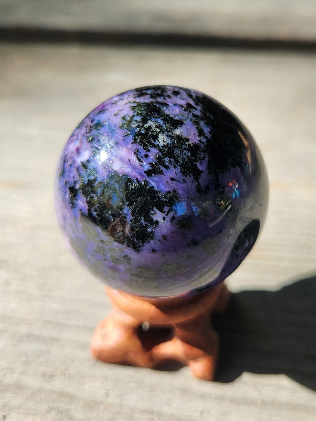 Charoite Sphere 38mm With Carved Wooden Stand Charoite Sphere - Etsy