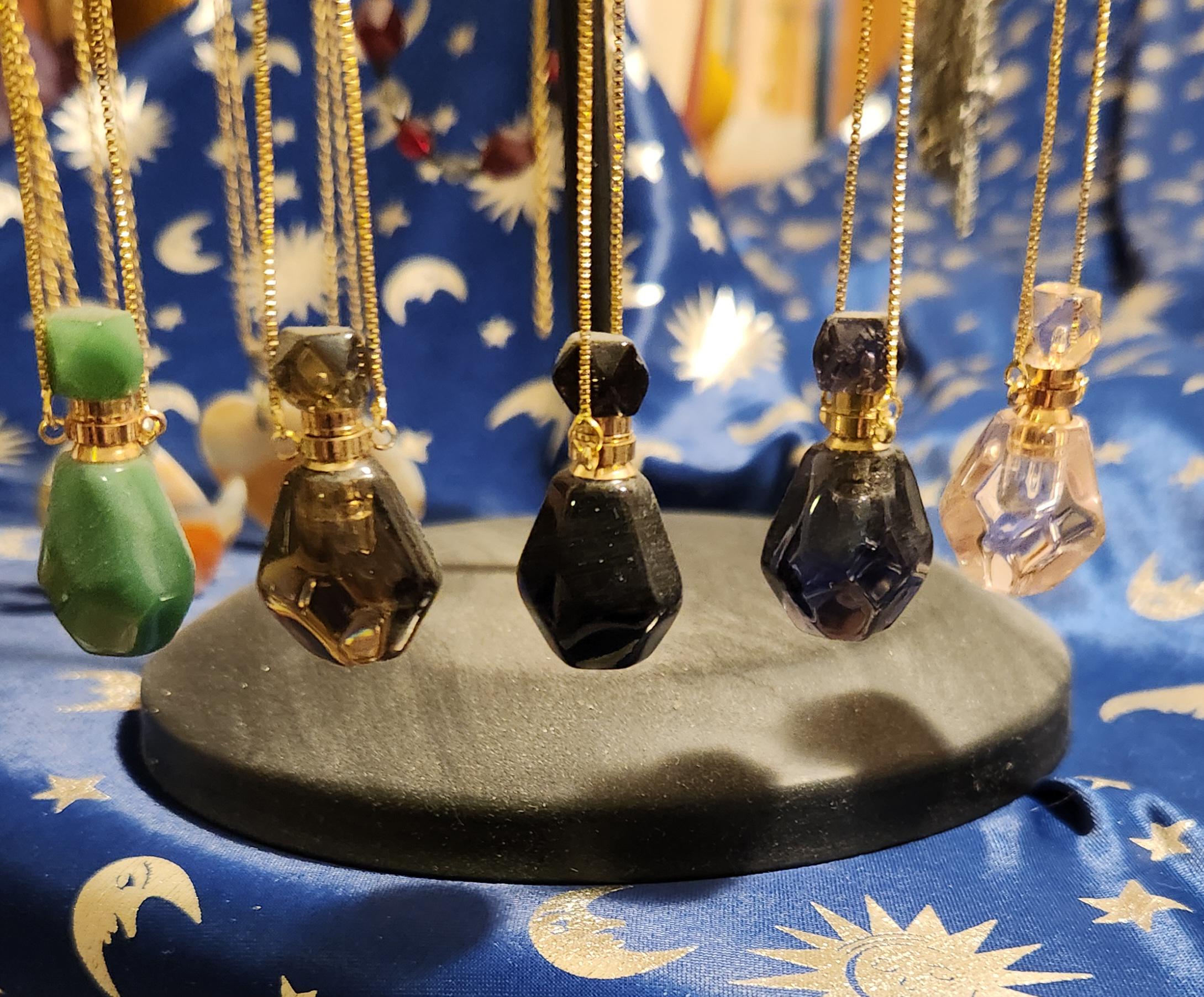 Semi Precious Perfume Bottles With Chain, Small Crystal Perfume