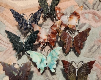 Gemstone Butterfly, Carved Crystal Butterflies, Ocean Jasper Butterfly, Peach Moonstone Butterfly, Sodalite Butterfly, Blue Apatite