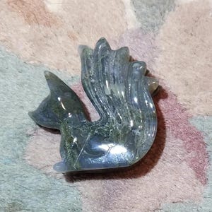 9 Tailed Fox Crystal Carving  Moss Agate, Fire Quartz, Rose Quartz  Mystical Spirit Animal Figurine Etsy