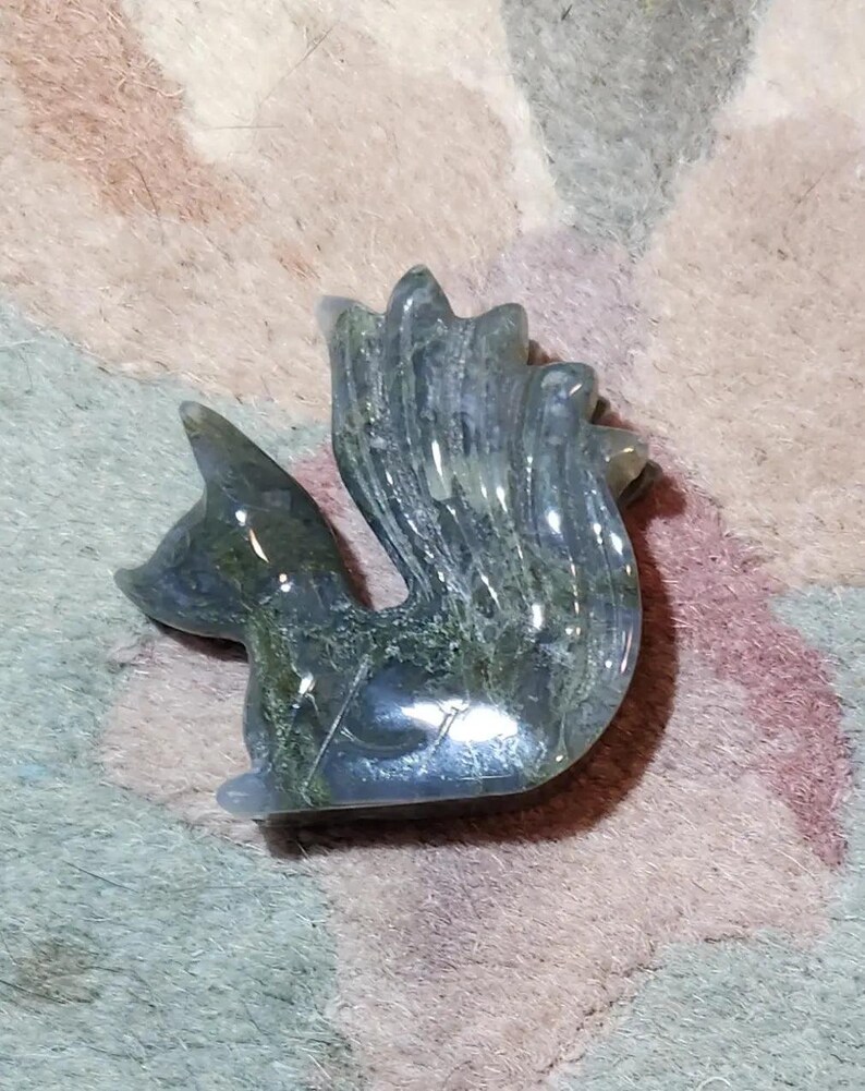 9 Tailed Fox Crystal Carving  Moss Agate, Fire Quartz, Rose Quartz  Mystical Spirit Animal Figurine Etsy