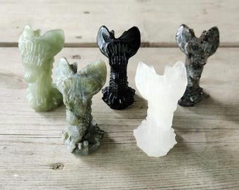 Crystal Dragon Heads, Michigan Glow Rocks, Labradorite, Clear Quartz, Onyx,