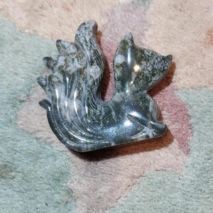 9 Tailed Fox Crystal Carving  Moss Agate, Fire Quartz, Rose Quartz  Mystical Spirit Animal Figurine Etsy