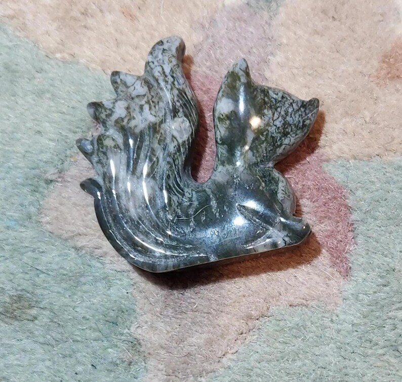 9 Tailed Fox Crystal Carving  Moss Agate, Fire Quartz, Rose Quartz  Mystical Spirit Animal Figurine Etsy