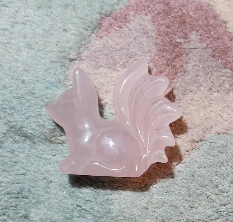 9 Tailed Fox Crystal Carving  Moss Agate, Fire Quartz, Rose Quartz  Mystical Spirit Animal Figurine Etsy