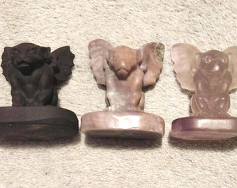 Carved Crystal Gargoyle 2.4 Inches, Obsidian Gargoyle,Ocean Jasper Gargoyle, Fluorite Gargoyle, Unusual Gift, Winged Gargoyle