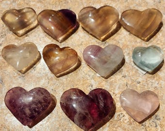 Fluorite Hearts, Carved Crystal Heart Stones, Blue Purple Fluorite, Negative Energy Sweeps, Calming Crystal, Palm & Pocket Stones