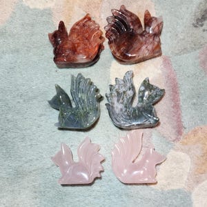 9 Tailed Fox Crystal Carving – Moss Agate, Fire Quartz, Rose Quartz – Mystical Spirit Animal Figurine