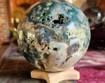 Large Ocean Jasper Druzy Crystal Sphere, Metaphysical home decor, Mindfulness gift