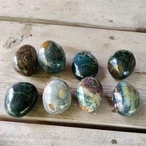 Small Ocean Jasper Palm Stones, orb pattern, carved crystal, calming energy, Madagascar orbicular jasper,