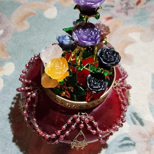 Crystal Small Double Roses with Gold Stems and Green Leaves