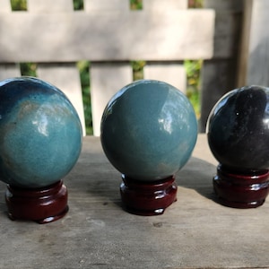 Beautiful Blues Trolleite Spheres with Stand, 3 Spheres to Choose From, Rare Trolleite, Blue with a Hint of Glitter