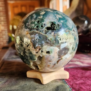 Large Ocean Jasper Sphere with Druzy, Rare Ocean Jasper, Ocean Jasper Crystal Ball, Sphere with Druzy