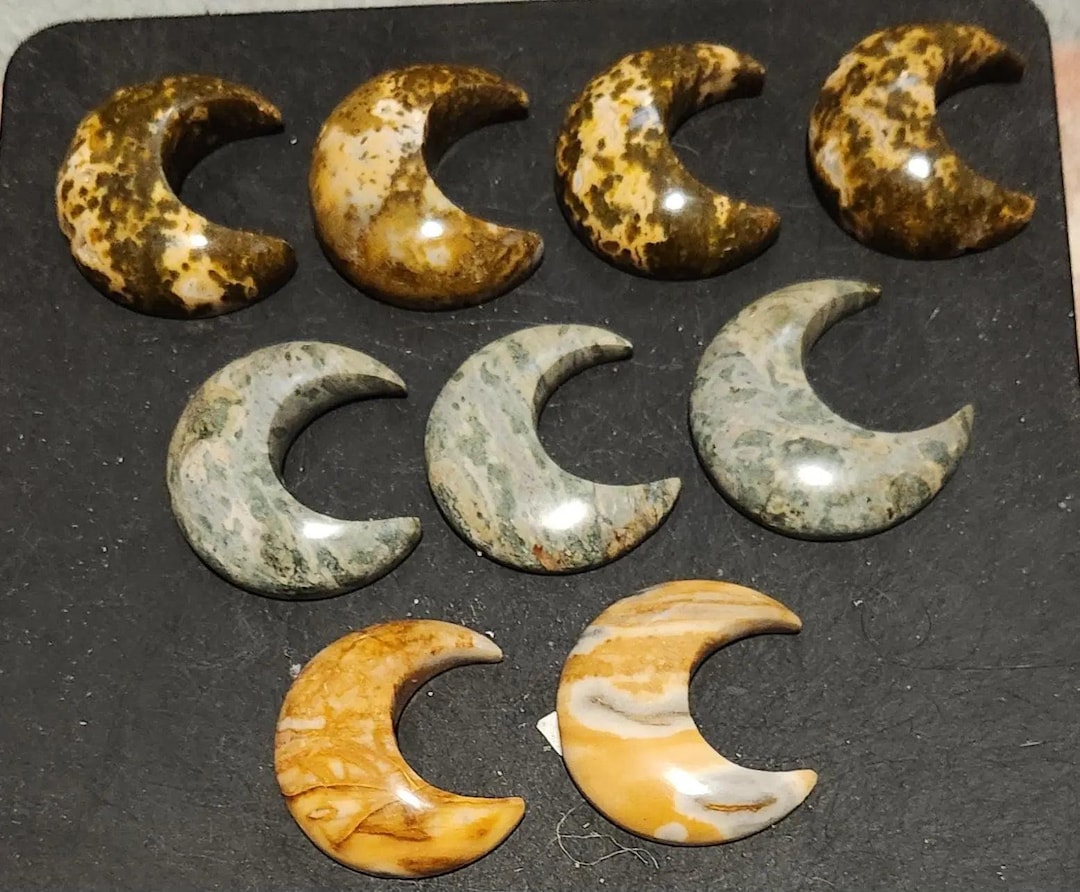 Carved Crystal Moon, Polychrome Jasper Moon, Ocean Jasper Moon, Moon ...