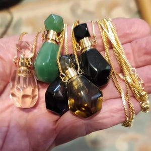 Vial Crystal Diffuser Bottle Necklace, Perfume Crystal Scent Bottle, Semi Precious Stone,Holistic Healing Amethyst, Rose Quartz, Aventurine