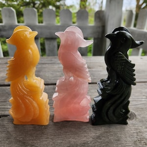 Carved Crystal Phoenix Birds, 5.5" Phoenix, Calcite Phoenix, Jadeite Phoenix, Rose Quartz, Labradorite, Clear Quartz Phoenix