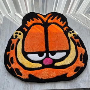 Op maat getuft oranje kattenkleed – Handgemaakt zacht cartoontapijt – Pluizige wollen vloerkleed voor kinderkamer – Gepersonaliseerd kunsttapijt cadeau