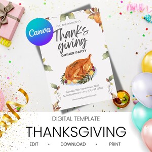 Thanksgiving Invitation Card / Editable Card / Canva Template / Party Invite / Minimalist Design Card / Friendsgiving / Dinner Party