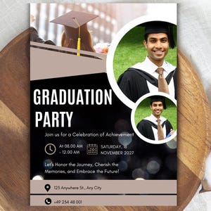 Aangepaste afstudeeruitnodiging Stijlvolle, gepersonaliseerde ontwerpen om je prestatie te vieren en vrienden en familie uit te nodigen voor het afstudeerfeest