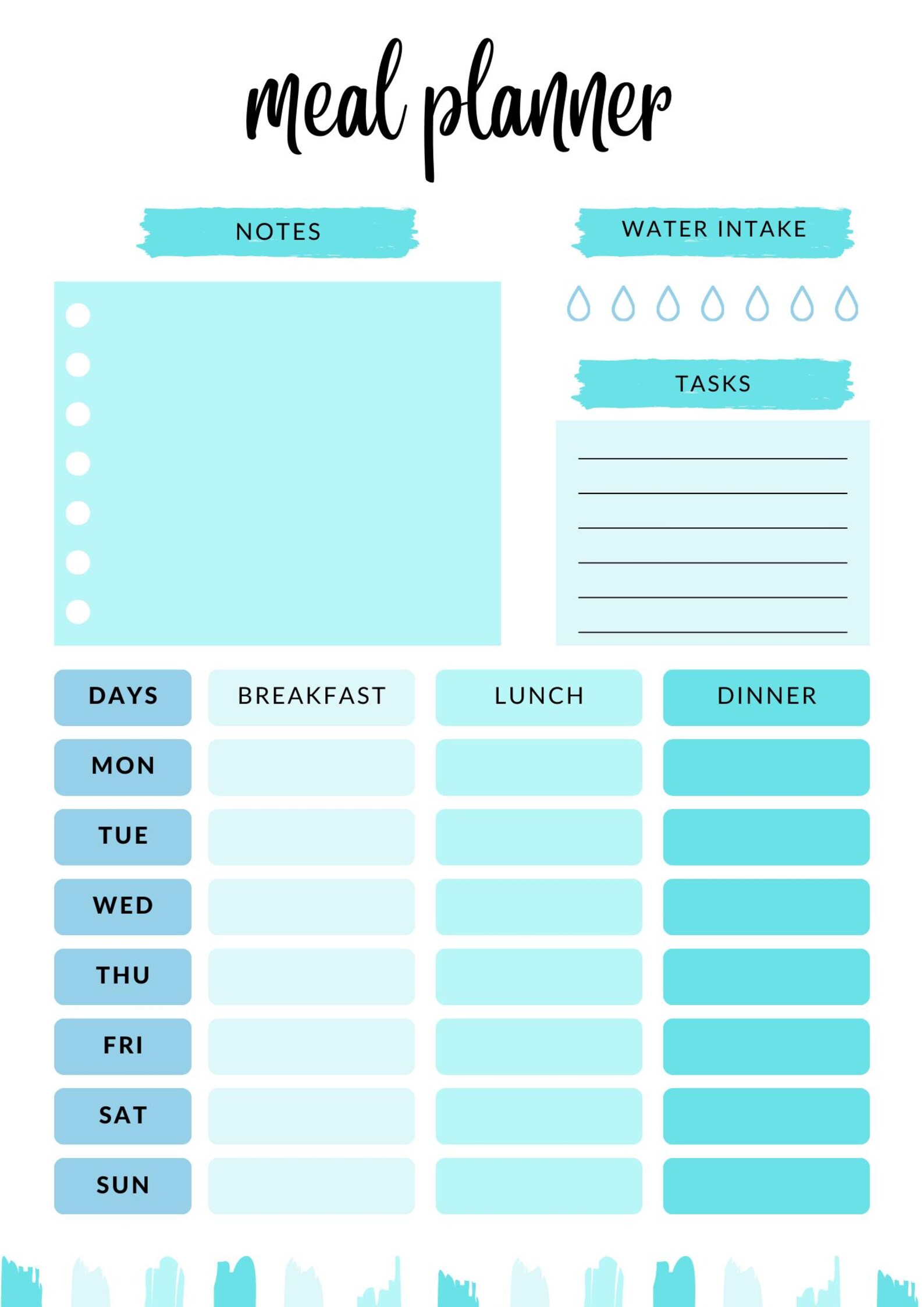 Printable Meal Planner | Weekly Food Planner | Water Intake & Task ...