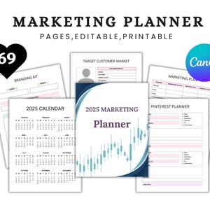 Marketing Planner - Editable & Printable Digital Planner for Strategy, Campaign Tracking, Social Media and Content Planning
